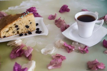 cake with crape and coffee 