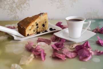 cake with crape and coffee 
