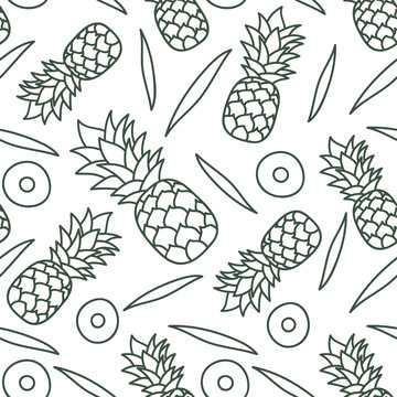 Pineapple seamless pattern. Hand drawn fresh exotic fruit. Vector sketch background. Doodle wallpaper