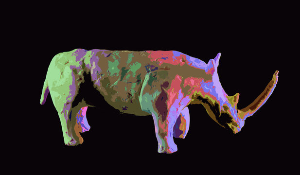 Rhinoceros digital art on black background. Studio Shot. With copy space text.