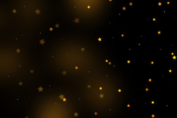 Fototapeta na wymiar Gold stars bokeh overlay, stars photo overlay, abstract background, shiny gold and yellow stars flowing around. Photo overlay effect, stars bokeh on black background, JPG file.