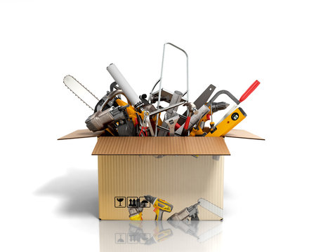 Concept Of Product Categories Construction Tool In The Box On White Background