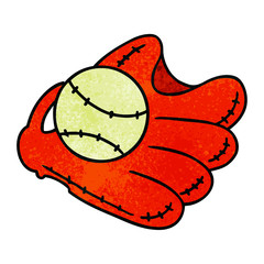 textured cartoon doodle of a baseball and glove