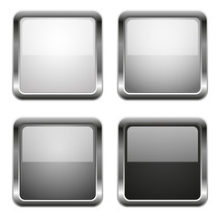 Black and white glass square buttons with chrome frame