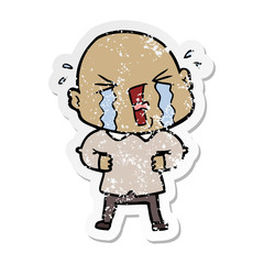 distressed sticker of a cartoon crying bald man
