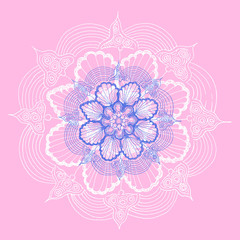 doodle ornament mandala star flower in blue pink shades