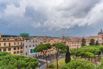 Fototapeta premium View above downtown of Rome, Italy. Beautiful city view beafore rain