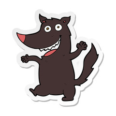 sticker of a cartoon happy wolf