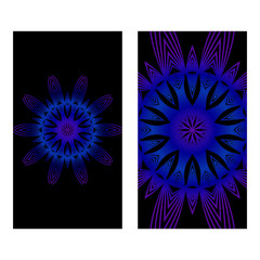 Design Vintage Cards With Floral Mandala Pattern And Ornaments. Vector Template. Islam, Arabic, Indian, Mexican Ottoman Motifs. Hand Drawn Background. Black blue purple color
