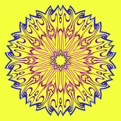 Beautiful Mandala. Floral Round Ornament. Vector Illustration. For Modern Interiors Design, Wallpaper, Textile Industry. Yellow purple color