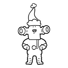 friendly line drawing of a alien wearing santa hat