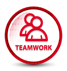 Teamwork (group icon) misty frozen red round button