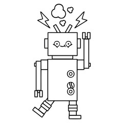 line drawing cartoon dancing robot