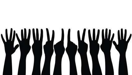 hands showing numbers in line, silhouette vector