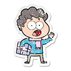 distressed sticker of a cartoon man gasping in surprise