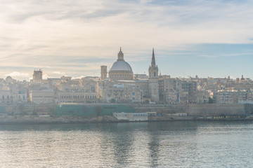 Fototapeta na wymiar View on Valletta city with its architecture from the sea