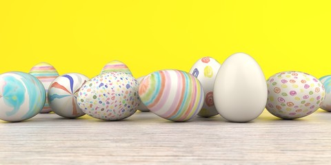 Colored Easter Eggs Wooden Table