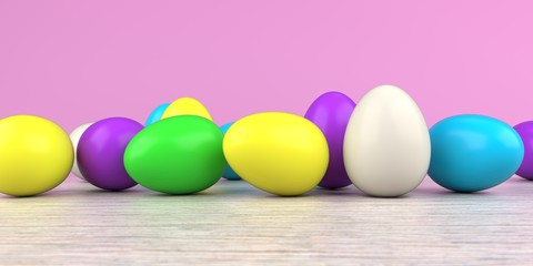 Colored Easter Eggs Wooden Table