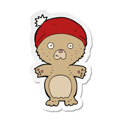 sticker of a cartoon cute teddy bear in hat
