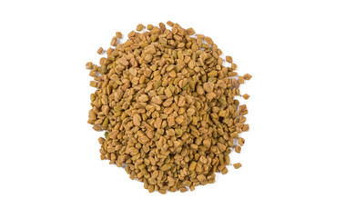 fenugreek seeds heap isolated on white background. top view