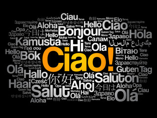 Fototapeta premium Ciao (Hello Greeting in Italian) word cloud in different languages of the world