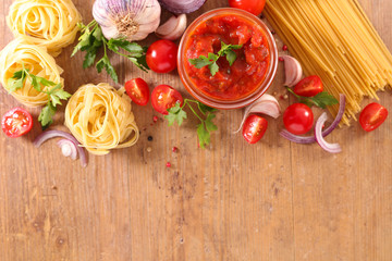 italian pasta with tomato sauce and ingredient