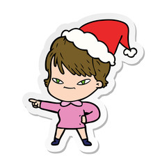 sticker cartoon of a happy woman wearing santa hat