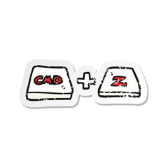 retro distressed sticker of a cartoon command Z function