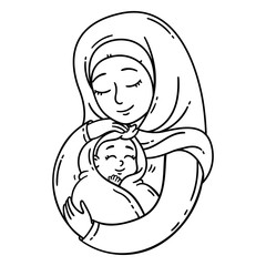 Muslim mother holding baby.