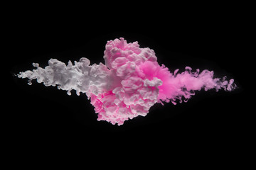 Coloured acrylic ink mixing in water on black