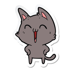 sticker of a happy cartoon cat meowing