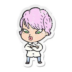 distressed sticker of a cartoon woman