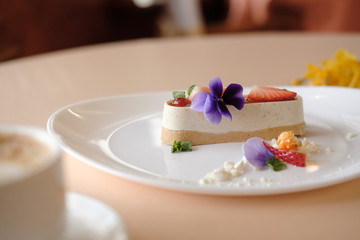 Souffle with Fresh Strawberry and Flowers in decorations