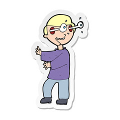 sticker of a cartoon boy with popping out eyes