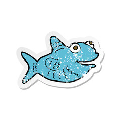 retro distressed sticker of a cartoon happy fish