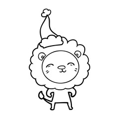 line drawing of a lion wearing santa hat