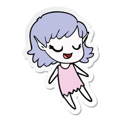 sticker of a happy cartoon elf girl