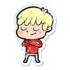 distressed sticker of a cartoon happy boy