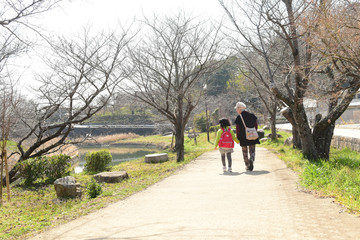 孫と散歩