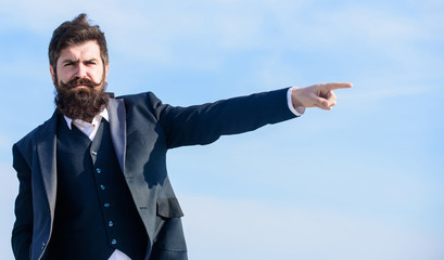 way to be free. Businessman against the sky. Future success. Male formal fashion. Bearded man. Mature hipster with beard. brutal caucasian hipster with moustache. sense of freedom. freedom concept