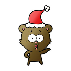 laughing teddy  bear gradient cartoon of a wearing santa hat