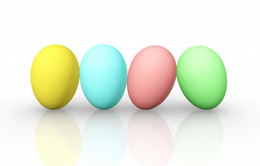 Front view four colorful easter eggs on white background,3D rendering