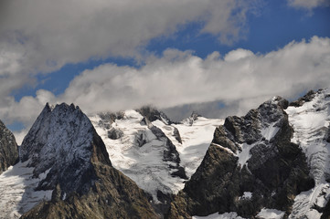 Obraz premium Closeup mountains scenes in national park Dombai, Caucasus, Russia