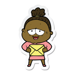 sticker of a cartoon happy old lady