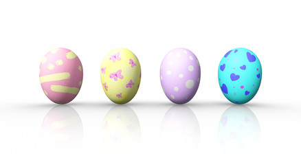 Front view four colorful easter eggs on white background,3D rendering