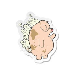 sticker of a cartoon fat smelly pig