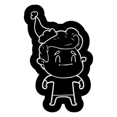 happy cartoon icon of a man wearing santa hat