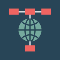 Silhouette icon network through world