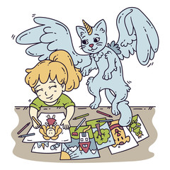 Cute little girl and her imaginary friend.