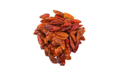 chili peperoncini paprika pepper heap isolated on white background. top view